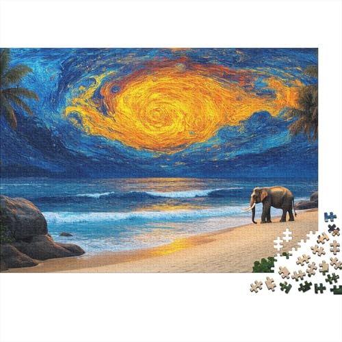 Elefant Puzzle 1000 Teile Elefanten am Meeresstrand, Für Kinder Classic Pädagogisches Spiel Holzspielzeug Als Geschenk 1000pcs (75x50cm) von EMYXPAQM