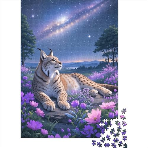 Eurasischer Luchs Blütennebel Puzzle 1000 Teile Holzspielzeug, Erwachsene & Kinder Ab 14 Jahren, Klassische Puzzles, Legespiel, Moderne Wohnkultur, Einzigartiges Geschenk 1000pcs (75x50cm) von EMYXPAQM