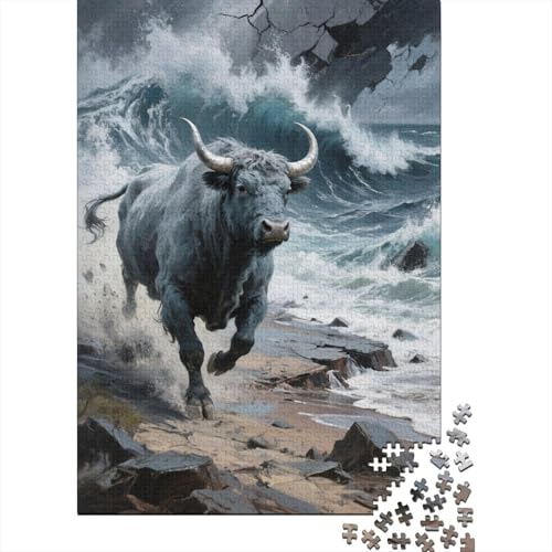 Europäischer Bison Meereswellen Puzzle 1000 Teile Holzspielzeug, Jugendliche & Erwachsene, Klassische Puzzles, Lernspiel, Wohnkultur, Einzigartiges Geschenk 1000pcs (75x50cm) von EMYXPAQM