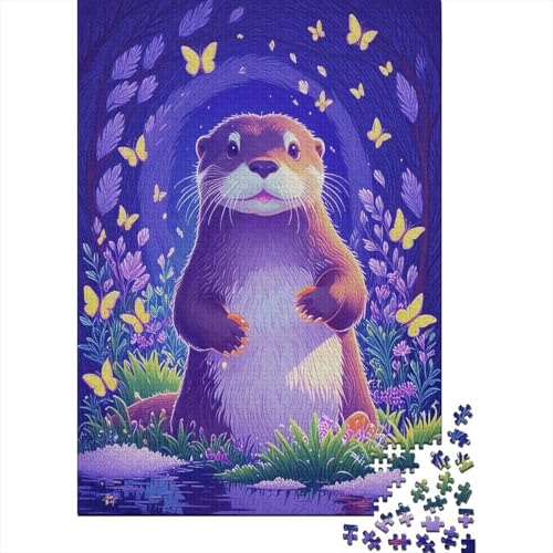Europäischer Otter Puzzle 1000 Teile Europäischer Otter lila Blütenschmetterling, Für Kinder Klassische Holzpuzzles Herausforderung Als Geschenk 1000pcs (75x50cm) von EMYXPAQM