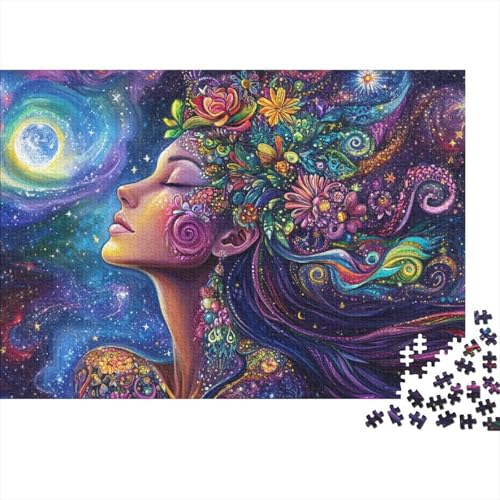 Frau Puzzle 1000 Teile Blumensternenhimmel-Frau, Für Kinder Classic Pädagogisches Spiel Holzpuzzles Unique Gift 1000pcs (75x50cm) von EMYXPAQM