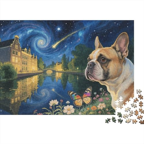 French BullHund Puzzle 1000 Teile Französische BullHundge am Kanal unter Sternen, Für Kinder Classic Lernspiel Holzpuzzles Unique Gift 1000pcs (75x50cm) von EMYXPAQM