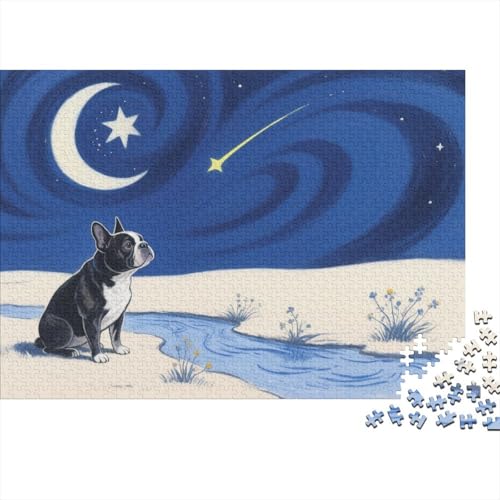 French BullHund Puzzle 1000 Teile Französische BullHundge hockt am Rinnsal, Für Kinder Classic Herausforderung Spielzeug Holzspielzeug Unique Gift 1000pcs (75x50cm) von EMYXPAQM