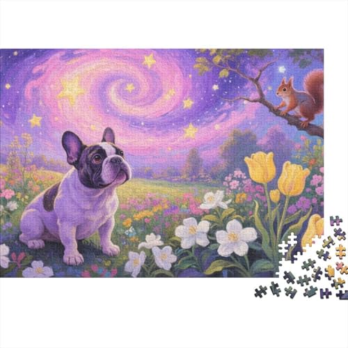 French BullHund Puzzle 1000 Teile Französische BullHundge hockt im Garten unter Sternen, Für Kinder Classic Pädagogisches Spiel Holzspielzeug Als Geschenk 1000pcs (75x50cm) von EMYXPAQM
