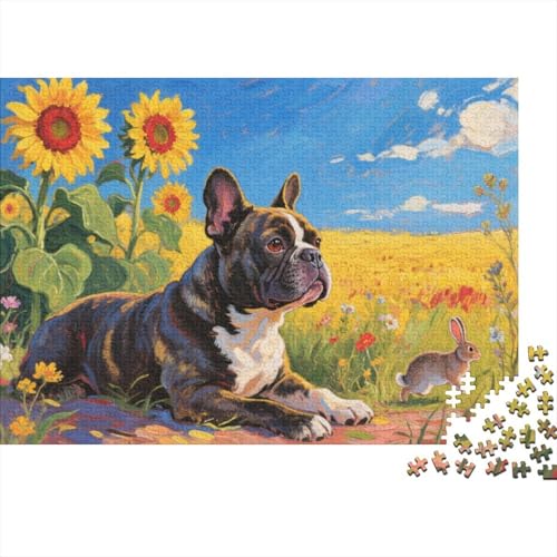French BullHund Puzzle 1000 Teile Französische BullHundge liegt am Sonnenblumenfeld, Für Kinder Classic Pädagogisches Spiel Holzspielzeug Unique Gift 1000pcs (75x50cm) von EMYXPAQM