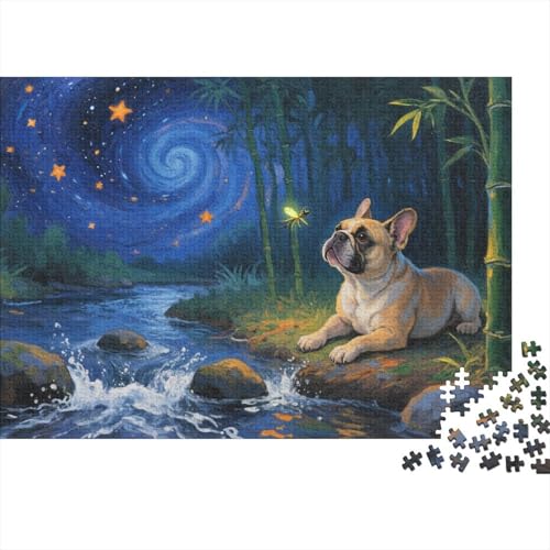 French BullHund Puzzle 1000 Teile Französische BullHundge liegt im Bambushain, Für Kinder Classic Pädagogisches Spiel Holzpuzzles Unique Gift 1000pcs (75x50cm) von EMYXPAQM