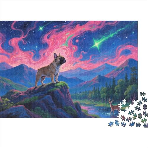 French BullHund Puzzle 1000 Teile Französische BullHundgen auf Bergen und Flüssen, Für Kinder Klassische Idoor-Puzzle-Kreativspiel Holzspielzeug Unique Gift 1000pcs (75x50cm) von EMYXPAQM