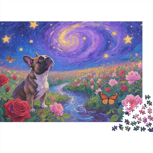 French BullHund Puzzle 1000 Teile Französische BullHundgen stoppen in Blumenmeer, Für Kinder Classic Lernspiel Holzpuzzles Als Geschenk 1000pcs (75x50cm) von EMYXPAQM