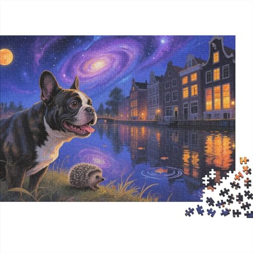 French BullHund Puzzle 1000 Teile Sternenhimmel-BullHundge auf Kanalgras, Für Kinder Classic Lernspiel Holzpuzzles Als Geschenk 1000pcs (75x50cm) von EMYXPAQM