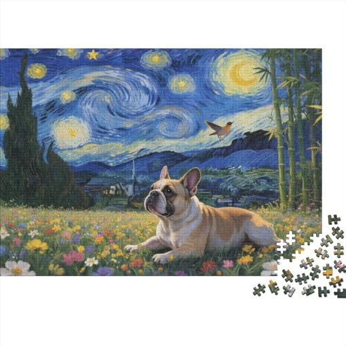 French BullHund Puzzle 1000 Teile Sternenhimmel-BullHundge in Blumenmeer, Für Kinder Classic Pädagogisches Spiel Holzspielzeug Als Geschenk 1000pcs (75x50cm) von EMYXPAQM