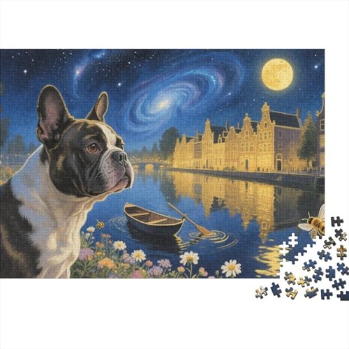 French BullHund Puzzle 1000 Teile Sternenhimmel – Französische BullHundge – Wiese am Kanal, Für Kinder Classic Herausforderung Spielzeug Holzpuzzles Unique Gift 1000pcs (75x50cm) von EMYXPAQM