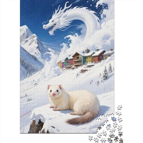 Frettchen Eisberg Weißer Drache Puzzle 1000 Teile Holzspielzeug, Jugendliche & Erwachsene, Klassische Puzzles, Lernspiel, Wohnkultur, Einzigartiges Geschenk 1000pcs (75x50cm) von EMYXPAQM