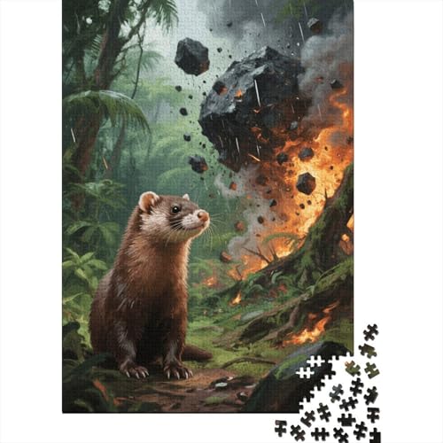 Frettchen Wald Meteor Puzzle 1000 Teile Holzspielzeug, Erwachsene & Kinder Ab 14 Jahren, Klassische Puzzles, Legespiel, Moderne Wohnkultur, Geschenkideen 1000pcs (75x50cm) von EMYXPAQM