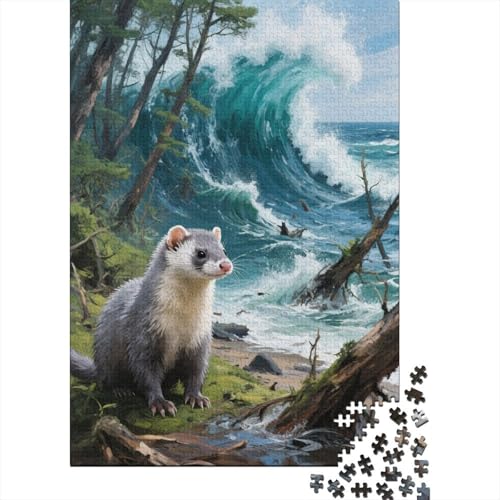 Frettchen Wald Wellen Puzzle 1000 Teile Holzspielzeug, Erwachsene & Kinder Ab 14 Jahren, Klassische Puzzles, Legespiel, Moderne Wohnkultur, Geschenkideen 1000pcs (75x50cm) von EMYXPAQM