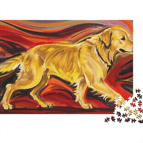 Golden Retriever Puzzle 1000 Teile Abstraktes Ölgemälde Golden Retriever, Für Kinder Classic Lernspiel Holzpuzzles Unique Gift 1000pcs (75x50cm) von EMYXPAQM