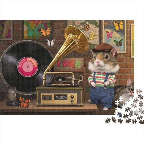 Hamster Puzzle 1000 Teile Der Hamster neben dem Phonographen, Für Kinder Classic Pädagogisches Spiel Holzspielzeug Unique Gift 1000pcs (75x50cm) von EMYXPAQM