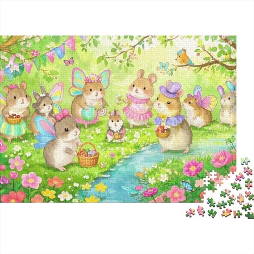 Hamster Puzzle 1000 Teile Eine Gruppe Hamster in den Blumen, Für Kinder Classic Herausforderung Spielzeug Holzpuzzles Als Geschenk 1000pcs (75x50cm) von EMYXPAQM