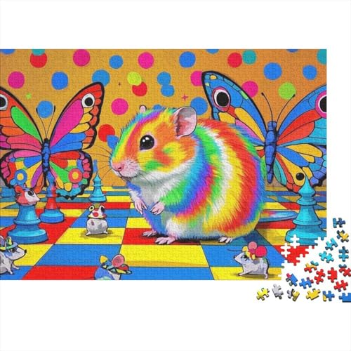 Hamster Puzzle 1000 Teile Hamster Spielen Schach, Für Kinder Classic Pädagogisches Spiel Holzpuzzles Unique Gift 1000pcs (75x50cm) von EMYXPAQM