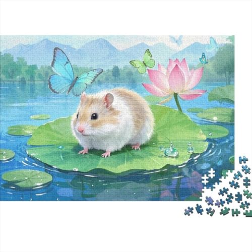 Hamster Puzzle 1000 Teile Hamster auf Lotusblättern, Für Kinder Classic Lernspiel Holzspielzeug Unique Gift 1000pcs (75x50cm) von EMYXPAQM
