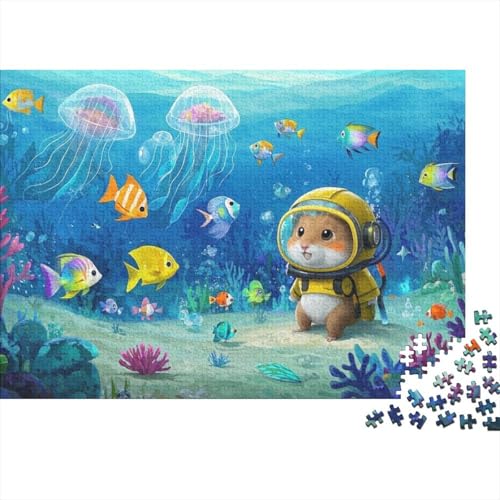 Hamster Puzzle 1000 Teile Hamster beobachten Fischschwärme unter Wasser, Für Kinder Classic Lernspiel Holzspielzeug Als Geschenk 1000pcs (75x50cm) von EMYXPAQM