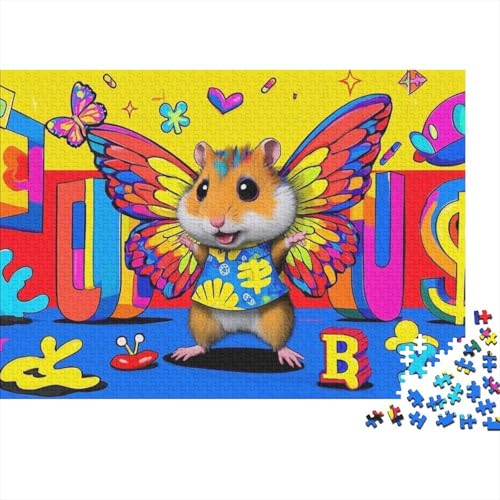 Hamster Puzzle 1000 Teile Hamster mit Schmetterlingsflügeln, Für Kinder Classic Lernspiel Holzpuzzles Unique Gift 1000pcs (75x50cm) von EMYXPAQM