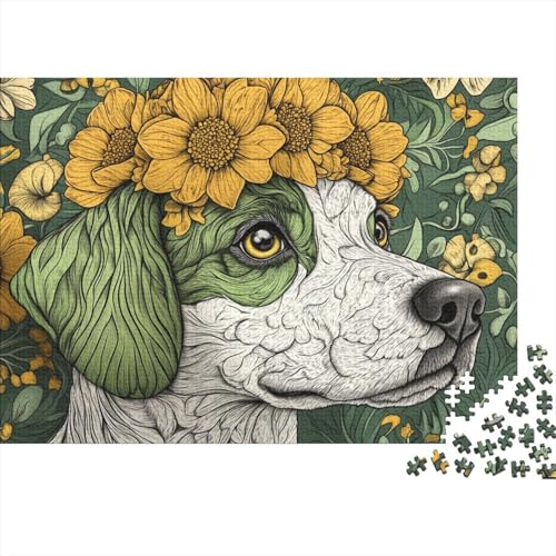 Hund Puzzle 1000 Teile Hund mit Blumen auf dem Kopf, Für Kinder Classic Herausforderndes Puzzles Holzpuzzles Als Geschenk 1000pcs (75x50cm) von EMYXPAQM