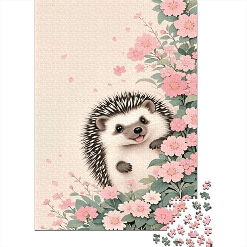 Igel Blumen Puzzle 1000 Teile Holzspielzeug, Jugendliche & Erwachsene, Klassische Puzzles, Lernspiel, Wohnkultur, Geschenk 1000pcs (75x50cm) von EMYXPAQM