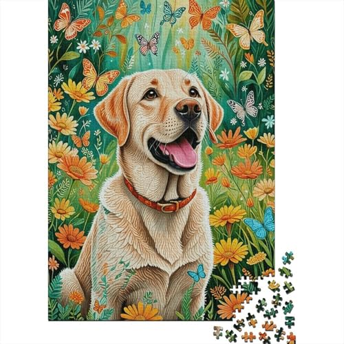 Labrador Retriever Puzzle 1000 Teile Labrador Retriever Blütenschmetterling, Für Kinder Klassische Holzspielzeug Lernspiel Unique Gift 1000pcs (75x50cm) von EMYXPAQM