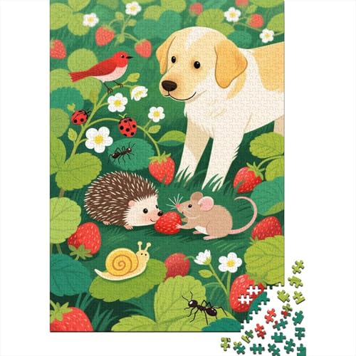 Labrador Retriever Puzzle 1000 Teile Labrador Retriever Erdbeerplantage, Für Kinder Klassische Holzspielzeug Lernspiel Unique Gift 1000pcs (75x50cm) von EMYXPAQM