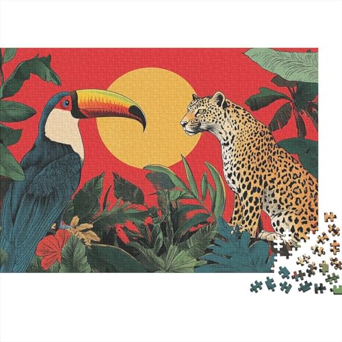 Leopard Puzzle 1000 Teile Papageien und Leoparden, Für Kinder Classic Herausforderung Spielzeug Holzpuzzles Unique Gift 1000pcs (75x50cm) von EMYXPAQM