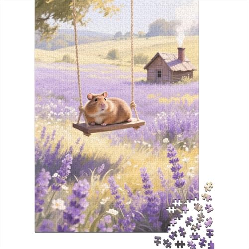 Meerschweinchen Lavendelschaukel Puzzle 1000 Teile Holzspielzeug, Jugendliche & Erwachsene, Klassische Puzzles, Lernspiel, Home Dekoration, Geschenkideen 1000pcs (75x50cm) von EMYXPAQM