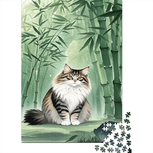 Norwegische Waldkatze Bambushain Puzzle 1000 Teile Holzspielzeug, Erwachsene & Kinder Ab 14 Jahren, Klassische Puzzles, Legespiel, Wohnkultur, Geschenk 1000pcs (75x50cm) von EMYXPAQM