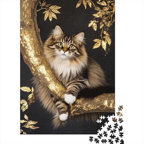Norwegische Waldkatze Goldener AST Puzzle 1000 Teile Holzspielzeug, Jugendliche & Erwachsene, Klassische Puzzles, Lernspiel, Wohnkultur, Geschenk 1000pcs (75x50cm) von EMYXPAQM