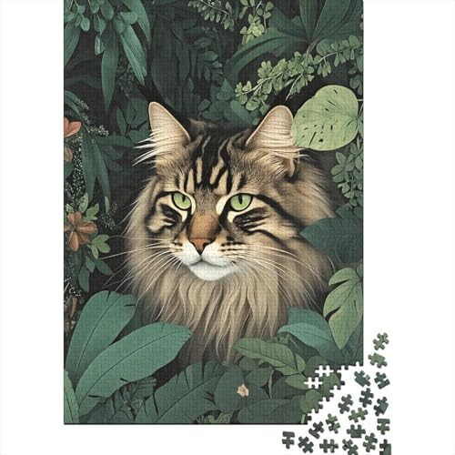 Norwegische Waldkatze Grünes Laub Puzzle 1000 Teile Holzspielzeug, Jugendliche & Erwachsene, Klassische Puzzles, Lernspiel, Wohnkultur, Geschenk 1000pcs (75x50cm) von EMYXPAQM