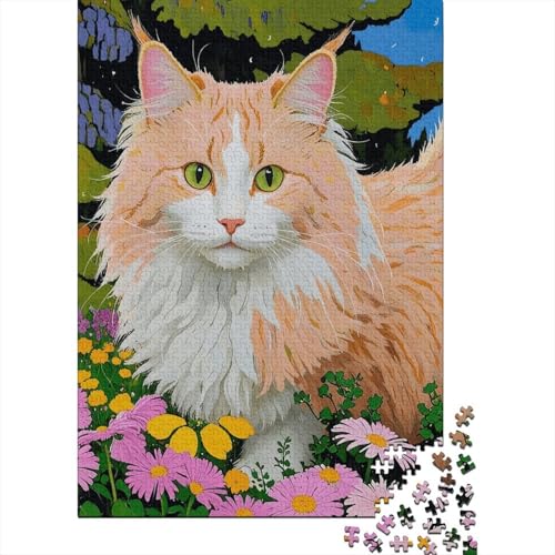 Norwegische Waldkatze Puzzle 1000 Teile Norwegische Waldkatze Blumen und Pflanzen, Für Kinder Klassische Holzpuzzles Lernspiel Unique Gift 1000pcs (75x50cm) von EMYXPAQM