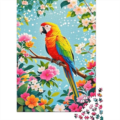 Papagei Rot-weiße Blumen Puzzle 1000 Teile Holzspielzeug, Jugendliche & Erwachsene, Klassische Puzzles, Schwer, Home Dekoration, Einzigartiges Geschenk 1000pcs (75x50cm) von EMYXPAQM