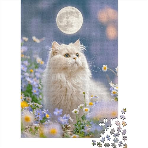 Perserkatze Chrysantheme Mond Puzzle 1000 Teile Holzspielzeug, Erwachsene & Kinder Ab 14 Jahren, Klassische Puzzles, Legespiel, Moderne Wohnkultur, Einzigartiges Geschenk 1000pcs (75x50cm) von EMYXPAQM