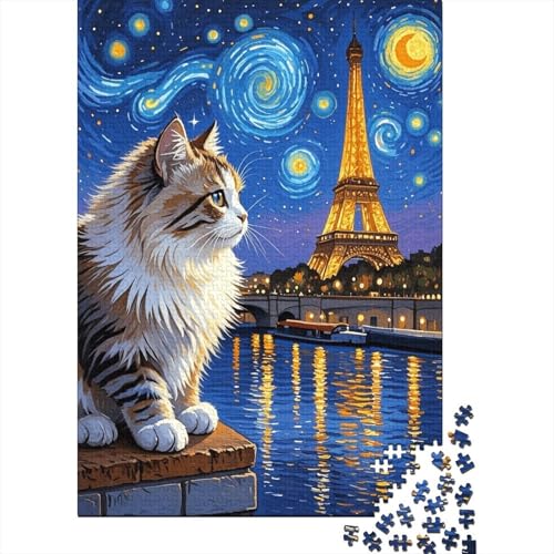 Perserkatze Eiffelturm Puzzle 1000 Teile Holzspielzeug, Erwachsene & Kinder Ab 14 Jahren, Klassische Puzzles, Legespiel, Moderne Wohnkultur, Geschenk 1000pcs (75x50cm) von EMYXPAQM