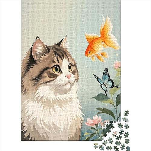 Perserkatze Goldfischblüten Puzzle 1000 Teile Holzspielzeug, Jugendliche & Erwachsene, Klassische Puzzles, Lernspiel, Moderne Wohnkultur, Geschenkideen 1000pcs (75x50cm) von EMYXPAQM