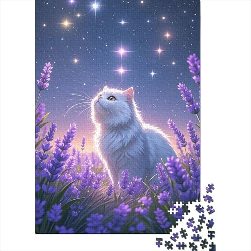 Perserkatze Lila Blüten Puzzle 1000 Teile Holzspielzeug, Erwachsene & Kinder Ab 14 Jahren, Klassische Puzzles, Legespiel, Home Dekoration, Geschenk 1000pcs (75x50cm) von EMYXPAQM