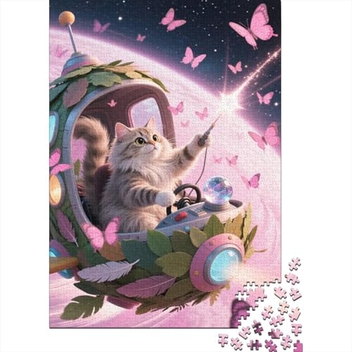 Perserkatze Puzzle 1000 Teile Perserkatze auf Raumschiff, Für Kinder Klassische Holzspielzeug Herausforderung Als Geschenk 1000pcs (75x50cm) von EMYXPAQM
