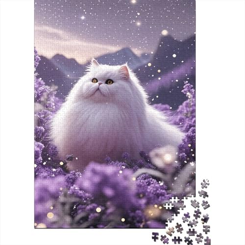 Perserkatze Sternenlicht Lila Blüten Puzzle 1000 Teile Holzspielzeug, Erwachsene & Kinder Ab 14 Jahren, Klassische Puzzles, Legespiel, Home Dekoration, Einzigartiges Geschenk 1000pcs (75x50cm) von EMYXPAQM
