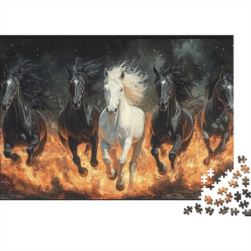 Pferd Puzzle 1000 Teile Pferd rennt durch Feuer, Für Kinder Classic Lernspiel Holzpuzzles Als Geschenk 1000pcs (75x50cm) von EMYXPAQM