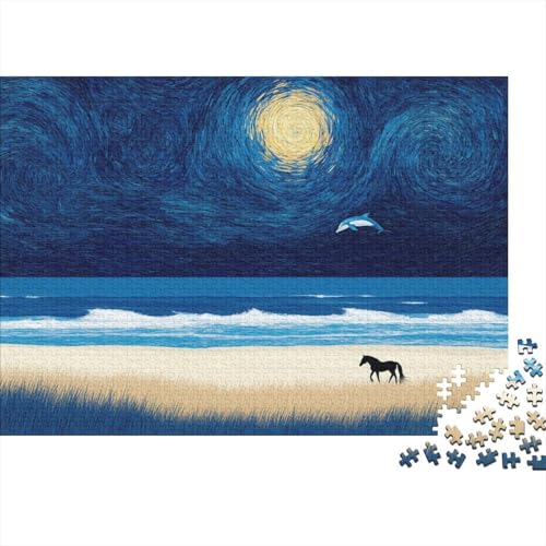 Pferd Puzzle 1000 Teile Sternennacht-Stil Pferd am Meer, Für Kinder Classic Herausforderung Spielzeug Holzspielzeug Als Geschenk 1000pcs (75x50cm) von EMYXPAQM