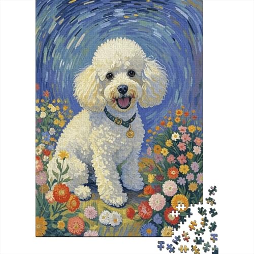 Pudel Bunte Blumen Puzzle 1000 Teile Holzspielzeug, Jugendliche & Erwachsene, Klassische Puzzles, Lernspiel, Moderne Wohnkultur, Einzigartiges Geschenk 1000pcs (75x50cm) von EMYXPAQM