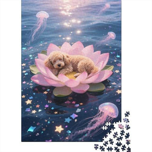 Pudel Lotus Schlaf Puzzle 1000 Teile Holzspielzeug, Jugendliche & Erwachsene, Klassische Puzzles, Lernspiel, Wohnkultur, Geschenk 1000pcs (75x50cm) von EMYXPAQM