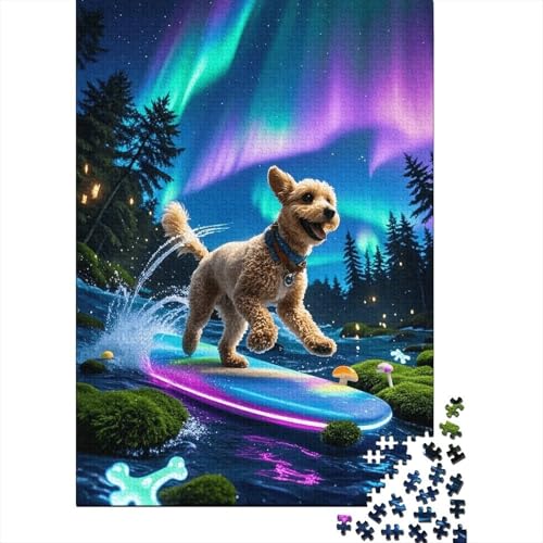 Pudel Puzzle 1000 Teile Pudel Steht auf dem Surfbrett, Für Kinder Klassische Holzpuzzles Lernspiel Als Geschenk 1000pcs (75x50cm) von EMYXPAQM