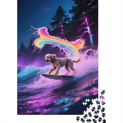 Pudel Puzzle 1000 Teile Pudel Surft, Für Kinder Klassische Holzspielzeug Lernspiel Als Geschenk 1000pcs (75x50cm) von EMYXPAQM