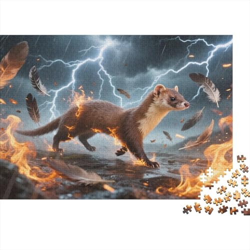 Puzzle 1000 Teile Baummarder mit Flammen und Federn Holzspielzeug, Erwachsene & Kinder, Klassische Puzzles, Impossible Geschicklichkeitsspiel, Home Dekoration, Geschenkideen 1000pcs (75x50cm) von EMYXPAQM