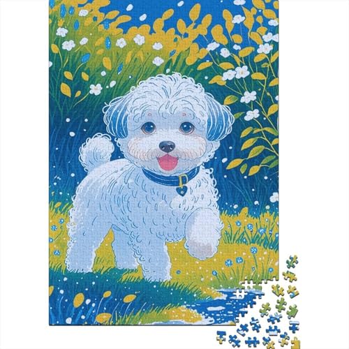 Puzzle 1000 Teile Bichon Inu schlendert auf dem Gras, Für Kinder Klassische Holzpuzzles Herausforderndes Puzzle Unique Gift 1000pcs (75x50cm) von EMYXPAQM